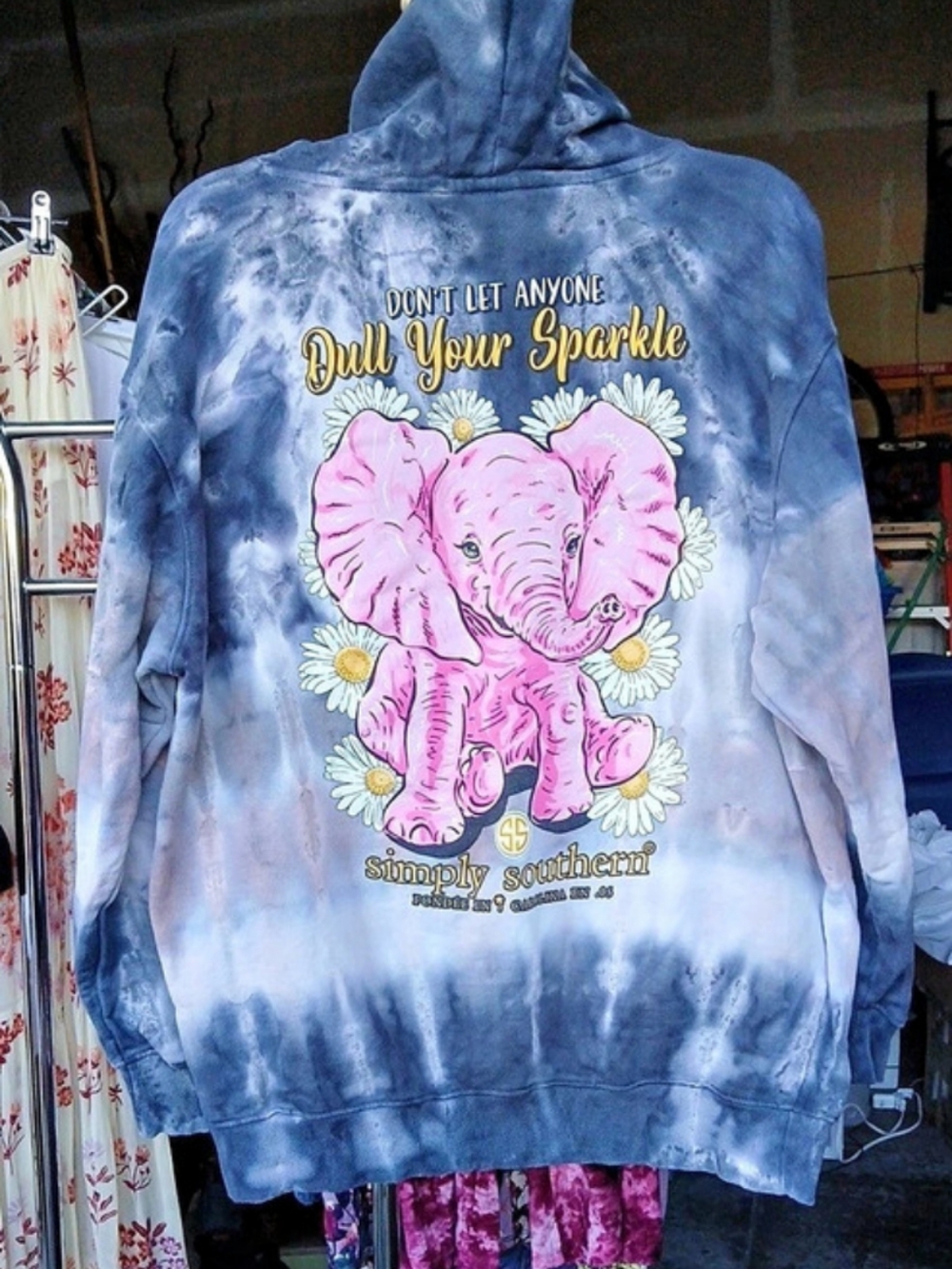 Simply Southern Don't Let Anyone Dull Your Sparkle Pink Elephant Tie Dye Hoodie